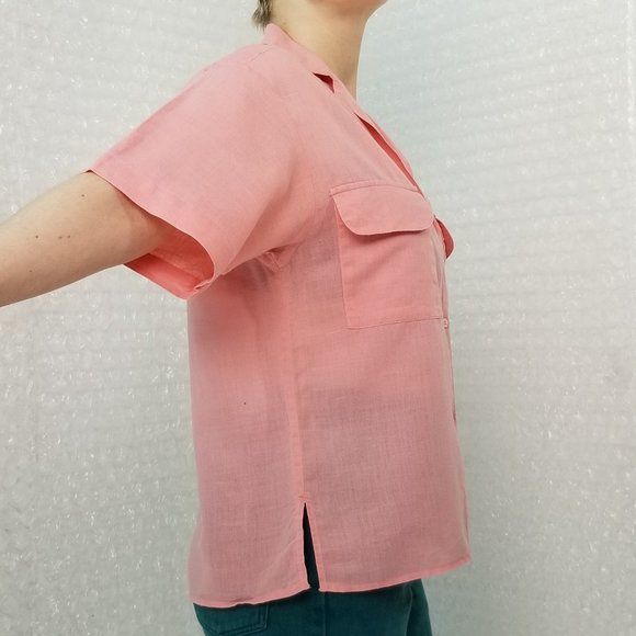 Vintage 1980s Album by Kenzo salmon pink button-up - Picture 5 of 13